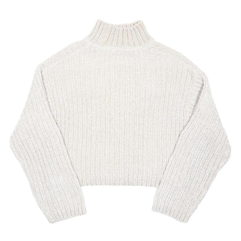 H&M Womens Cream Plain Pullover Pattern Crew Neck Chunky Knit S Soft Warm Cozy