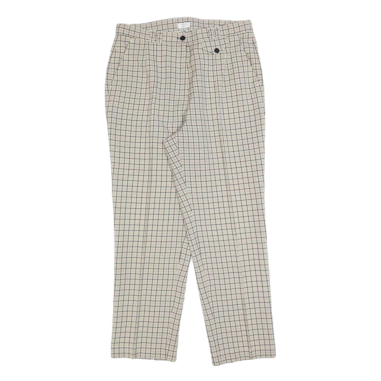 Womens Regular Fit Checked Zip Trousers Cream & Black W32 L30 Classic Casual