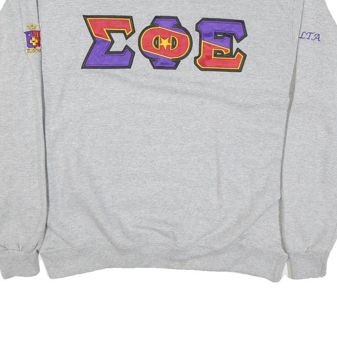 CHAMPION Mens Grey Greek Letters Crew Neck XL Applique Cotton Blend Sweatshirt