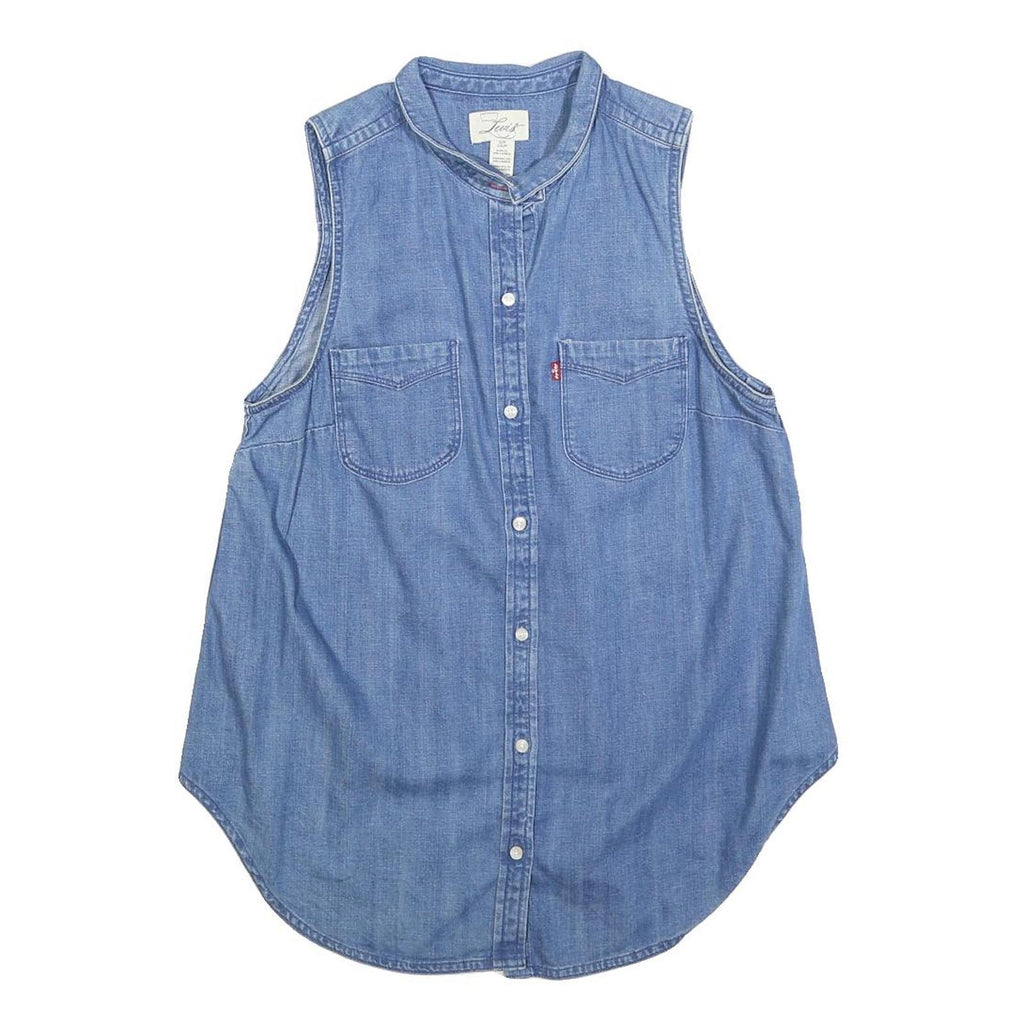 LEVI'S Womens Blue Denim Sleeveless Shirt S Button Neck Casual Top