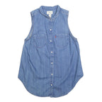 LEVI'S Womens Blue Denim Sleeveless Shirt S Button Neck Casual Top
