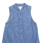 LEVI'S Womens Blue Denim Sleeveless Shirt S Button Neck Casual Top