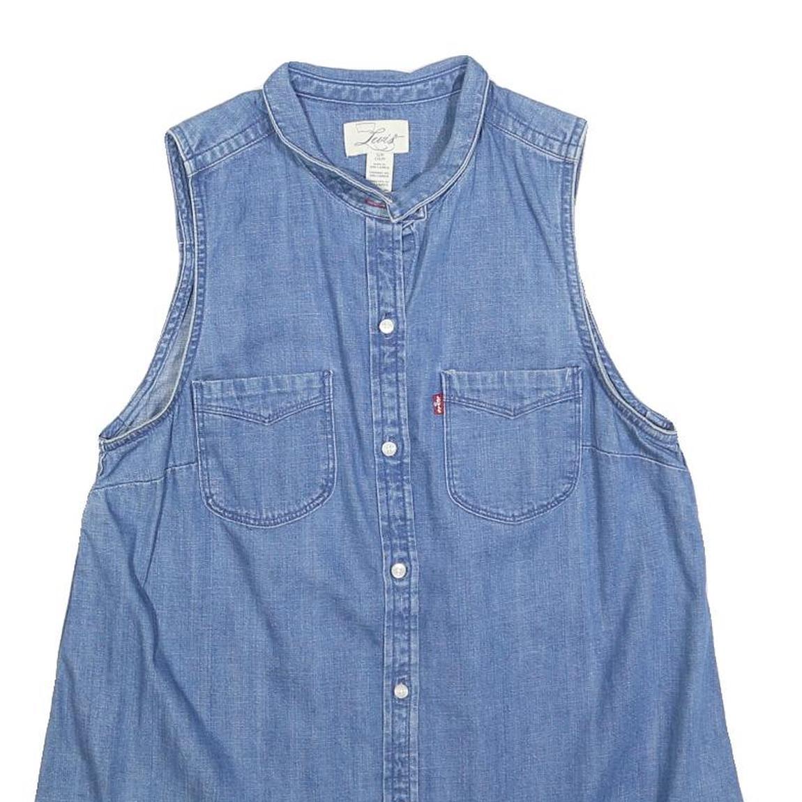 LEVI'S Womens Blue Denim Sleeveless Shirt S Button Neck Casual Top