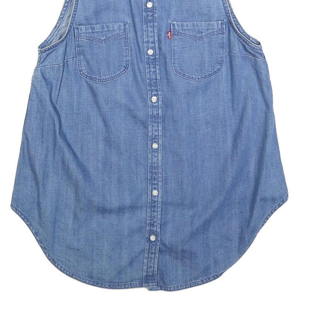 LEVI'S Womens Blue Denim Sleeveless Shirt S Button Neck Casual Top