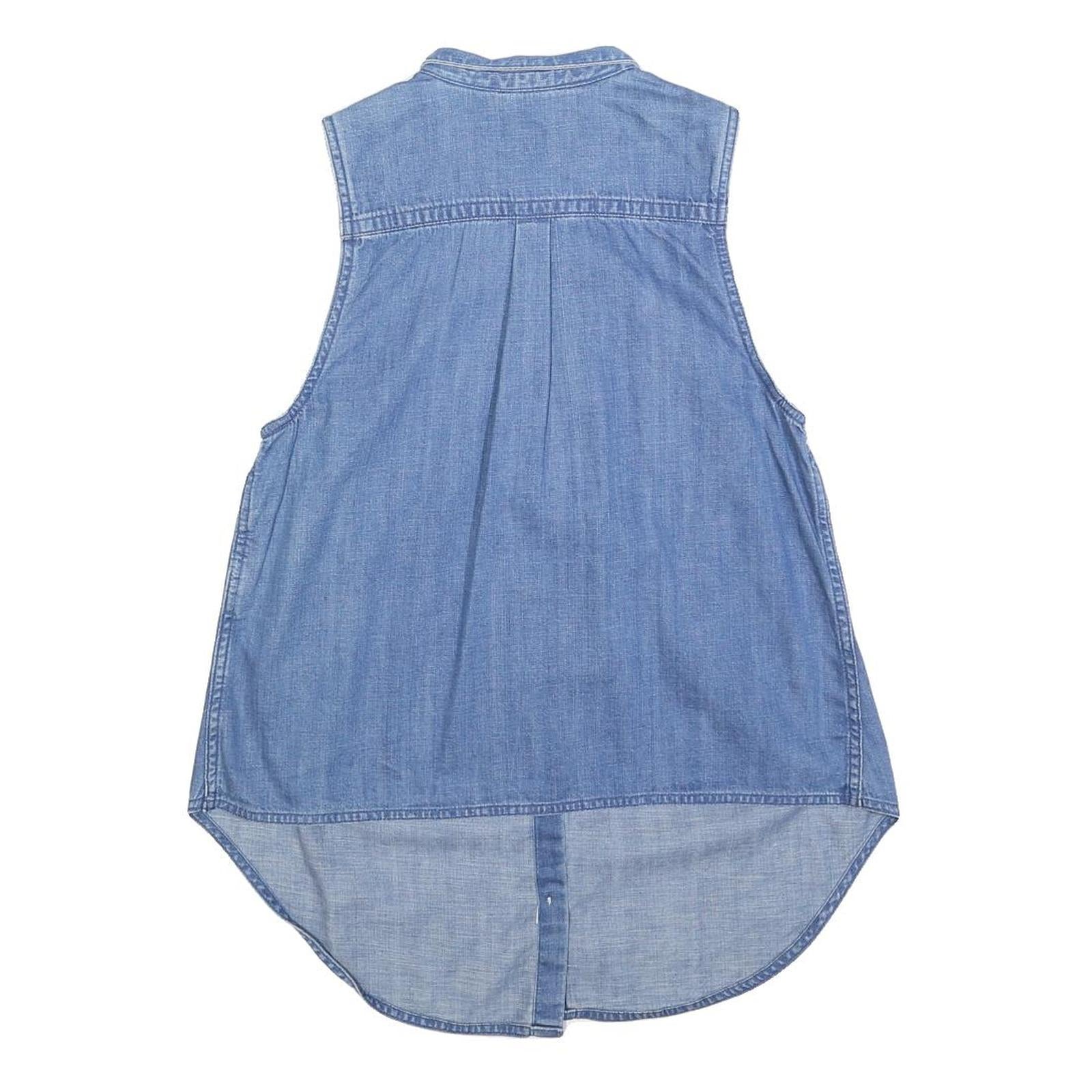 LEVI'S Womens Blue Denim Sleeveless Shirt S Button Neck Casual Top