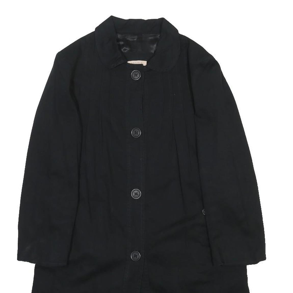 SANDRO Womens Black Cotton Button Jacket S Plain Classic Fit Lightweight