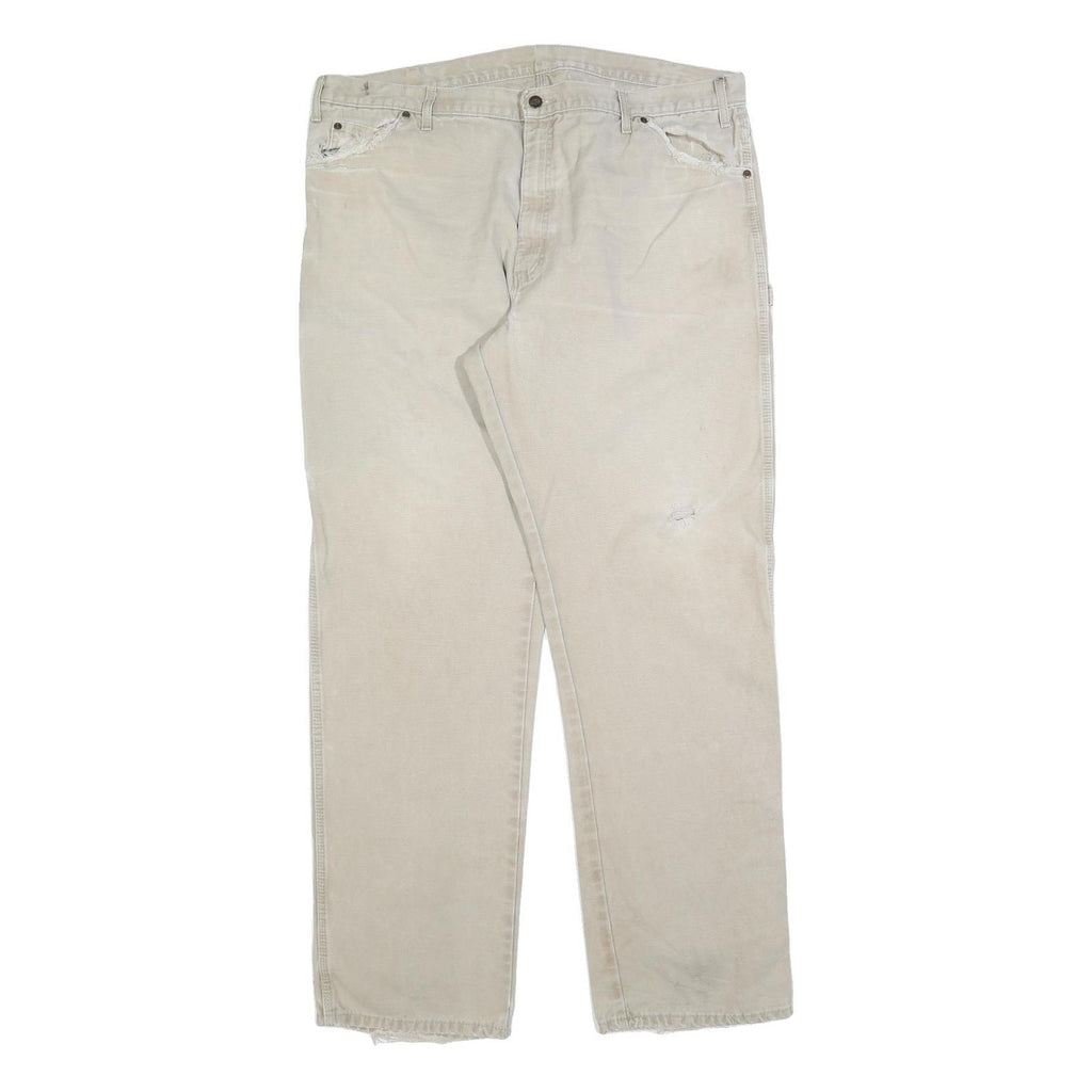 DICKIES Mens Relaxed Beige Cotton Blend Zip Trousers W42 L36 Workwear Casual