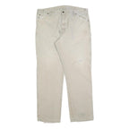 DICKIES Mens Relaxed Beige Cotton Blend Zip Trousers W42 L36 Workwear Casual