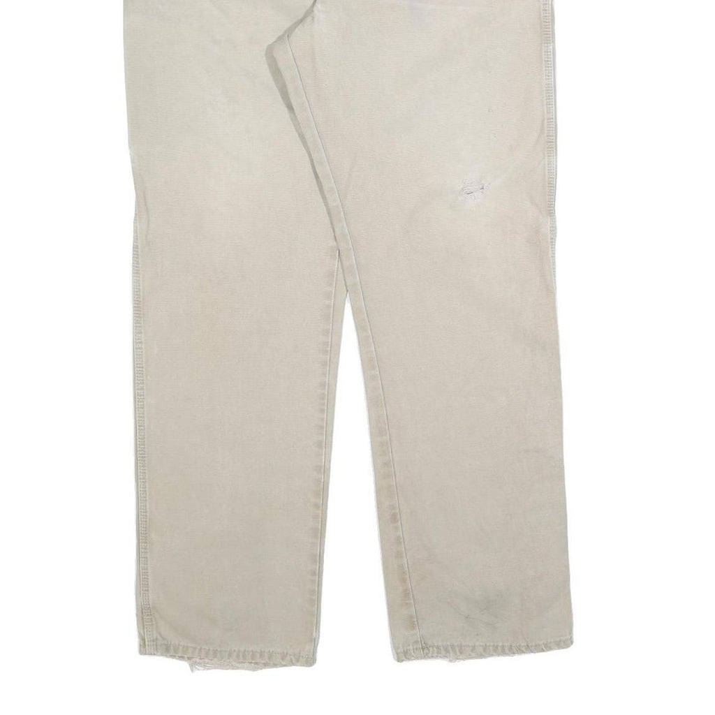 DICKIES Mens Relaxed Beige Cotton Blend Zip Trousers W42 L36 Workwear Casual