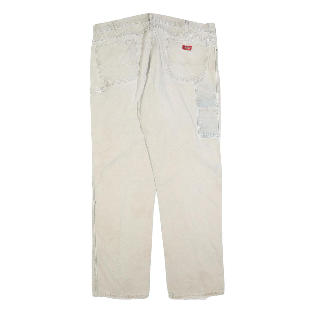 DICKIES Mens Relaxed Beige Cotton Blend Zip Trousers W42 L36 Workwear Casual