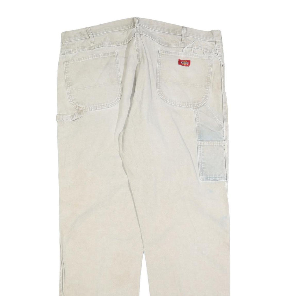 DICKIES Mens Relaxed Beige Cotton Blend Zip Trousers W42 L36 Workwear Casual