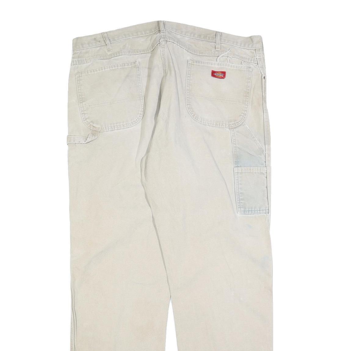 DICKIES Mens Relaxed Beige Cotton Blend Zip Trousers W42 L36 Workwear Casual