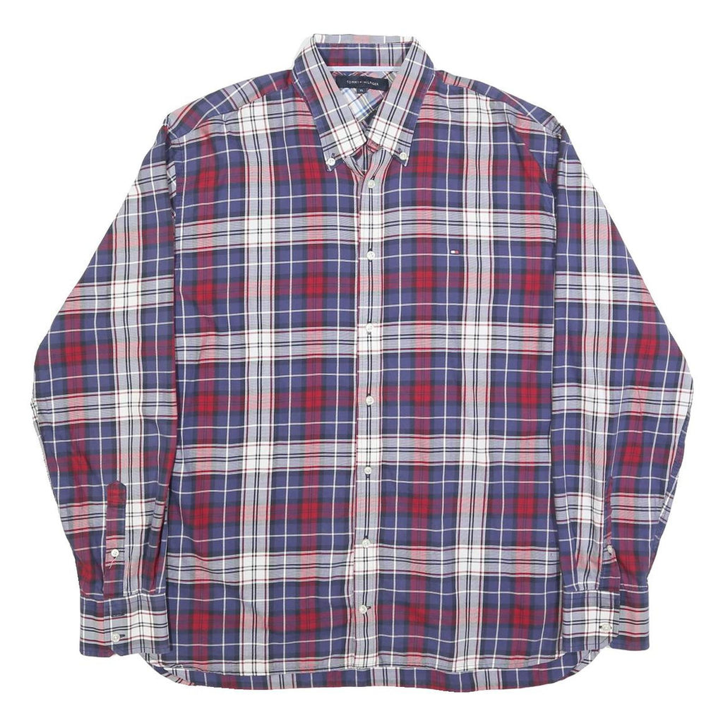 TOMMY HILFIGER Mens Blue Red White Check Shirt XL Casual Cotton Long Sleeve