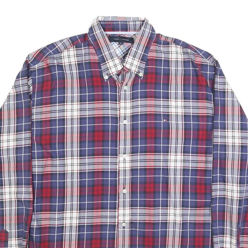 TOMMY HILFIGER Mens Blue Red White Check Shirt XL Casual Cotton Long Sleeve