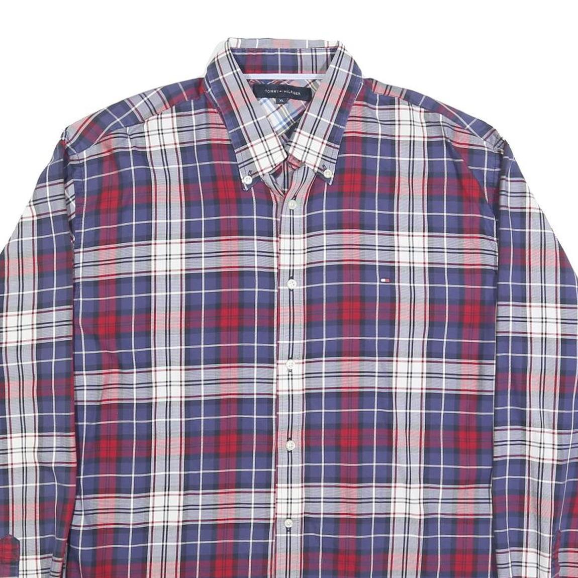 TOMMY HILFIGER Mens Blue Red White Check Shirt XL Casual Cotton Long Sleeve