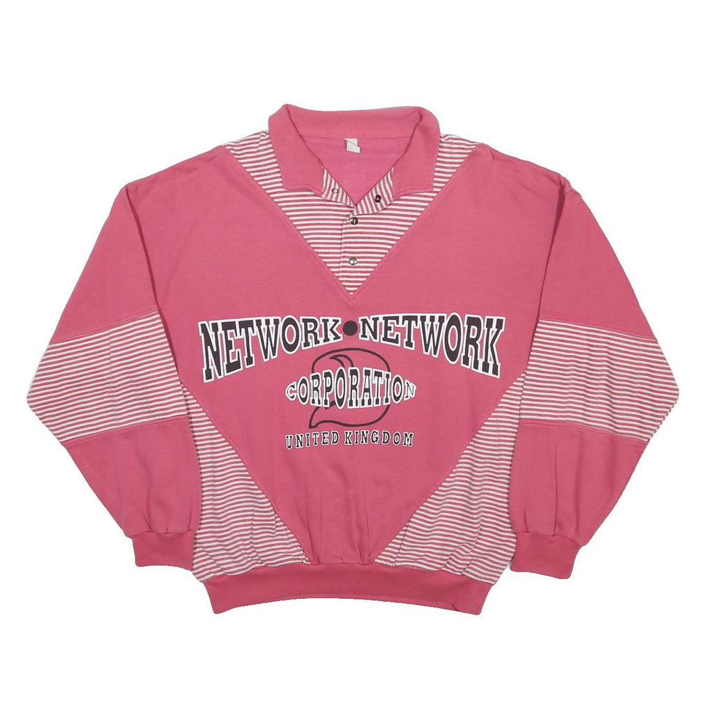 Womens Pink & White Striped Crew Neck XL Cotton Blend Sweatshirt Network