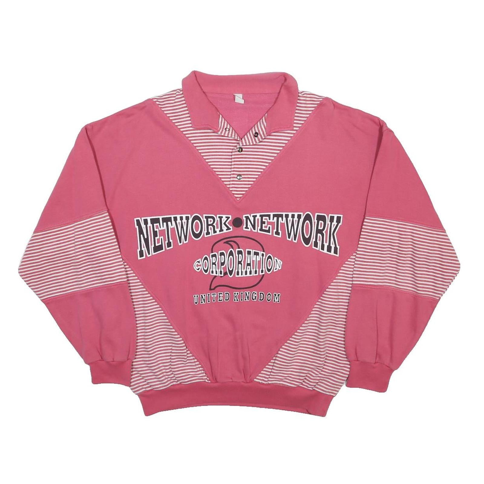 Womens Pink & White Striped Crew Neck XL Cotton Blend Sweatshirt Network