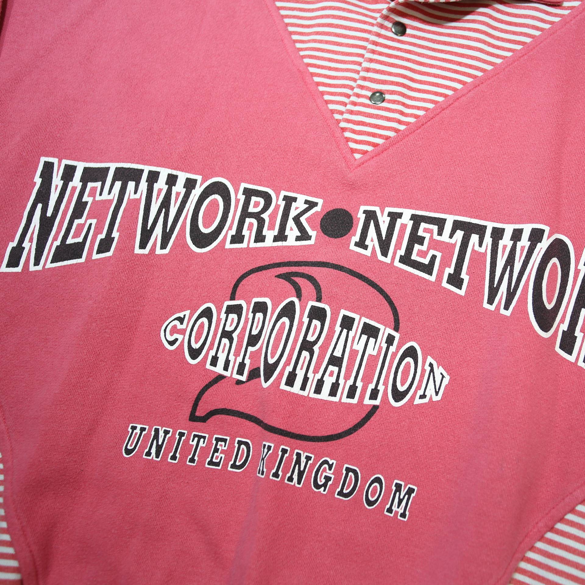Womens Pink & White Striped Crew Neck XL Cotton Blend Sweatshirt Network