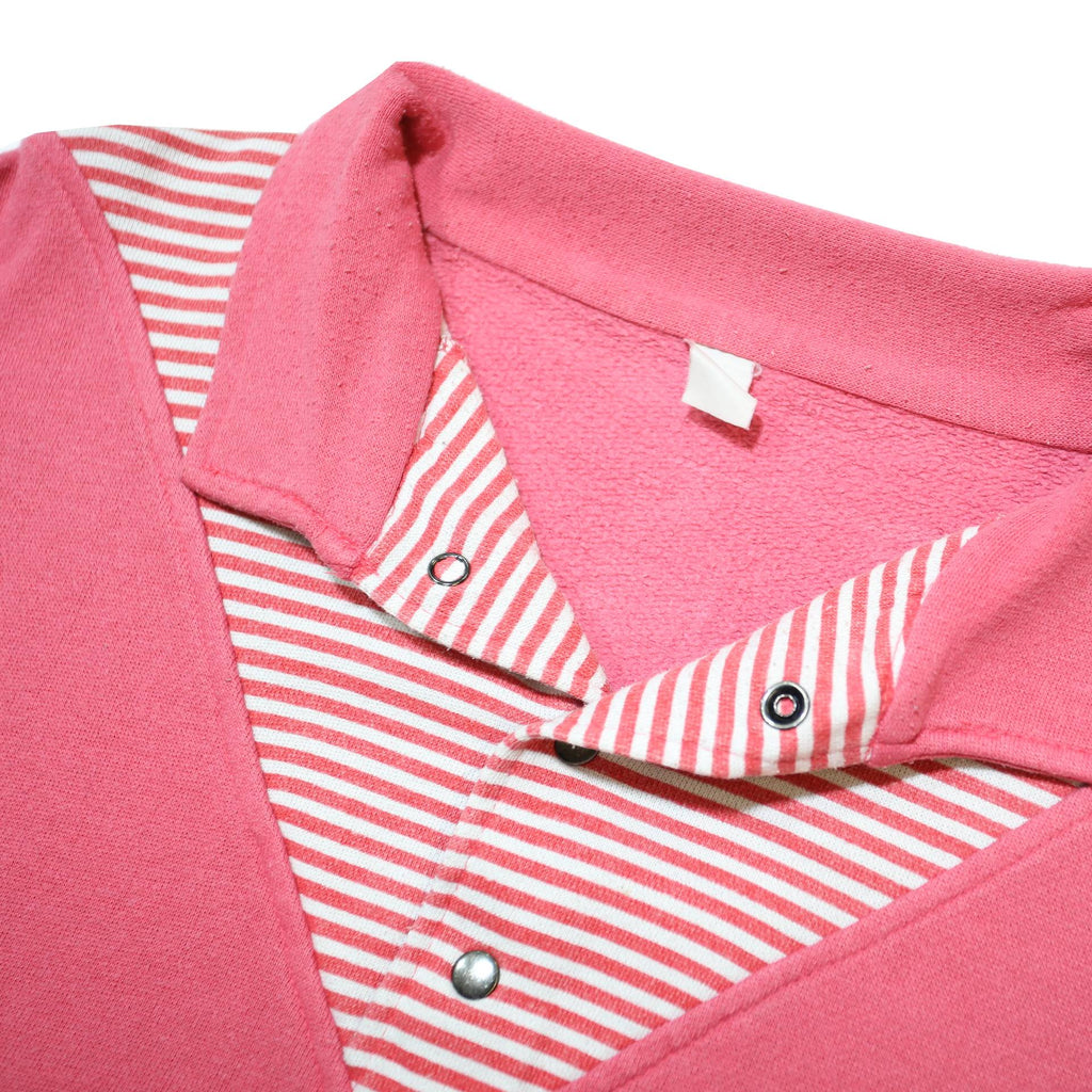 Womens Pink & White Striped Crew Neck XL Cotton Blend Sweatshirt Network