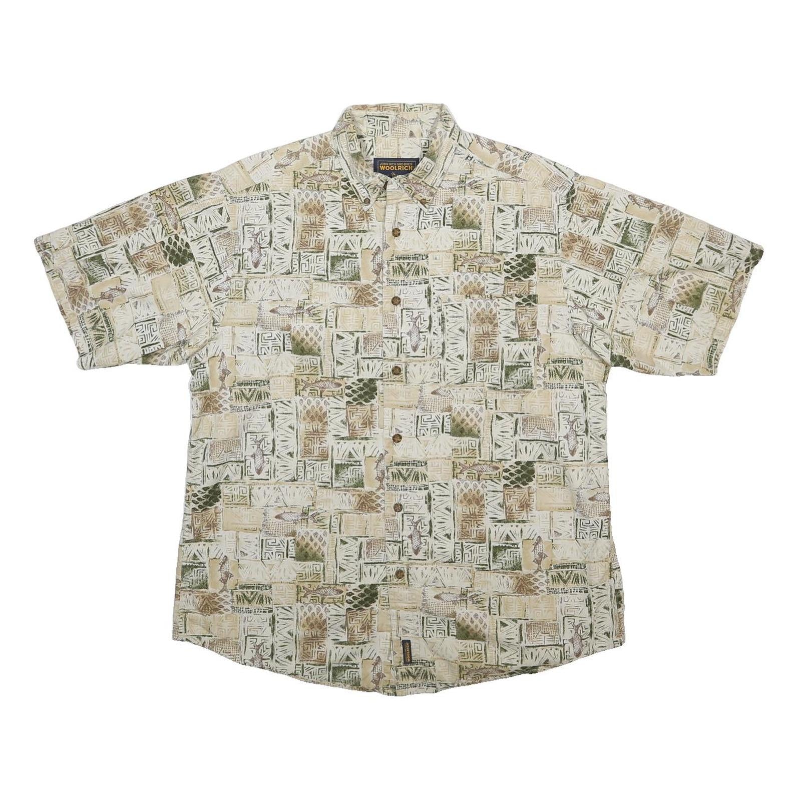 WOOLRICH Mens Beige & Green Pattern Cotton Shirt XS Casual Summer Button-Up