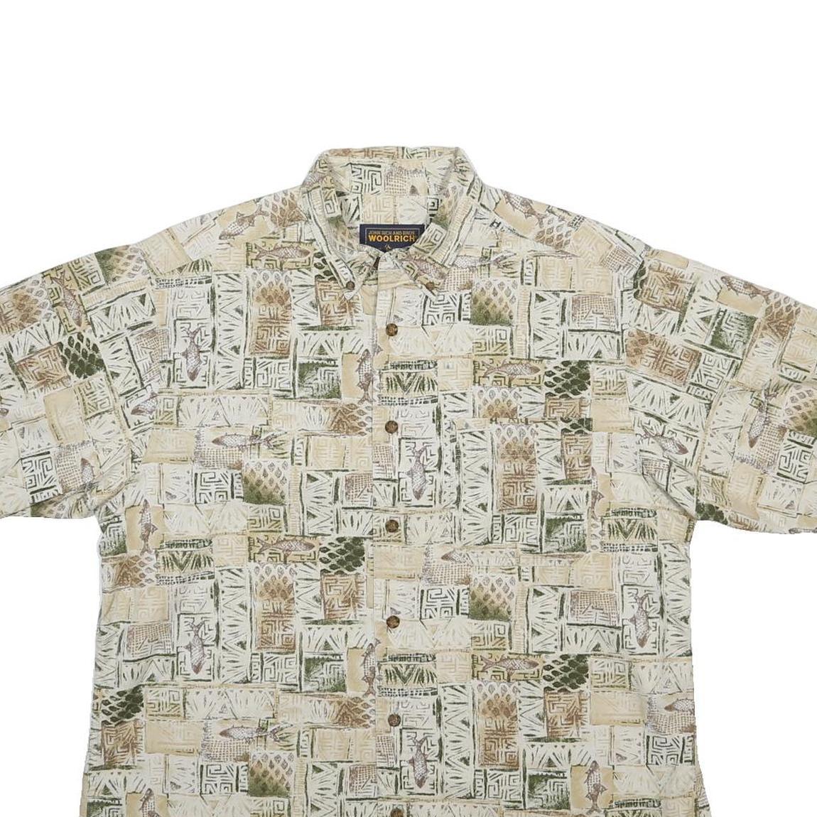 WOOLRICH Mens Beige & Green Pattern Cotton Shirt XS Casual Summer Button-Up