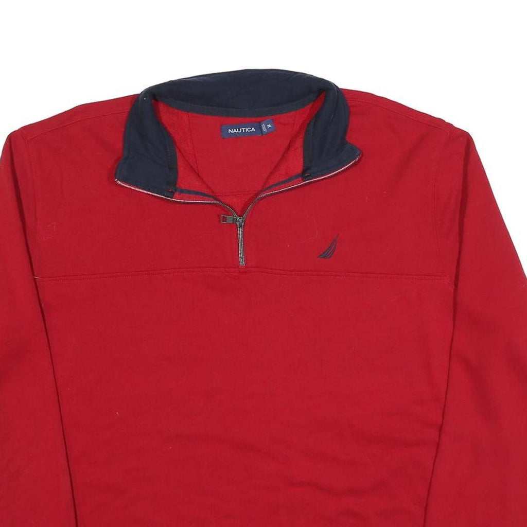 NAUTICA Mens Red & Navy 1/4 Zip 2XL Sweatshirt Cotton Blend Casual