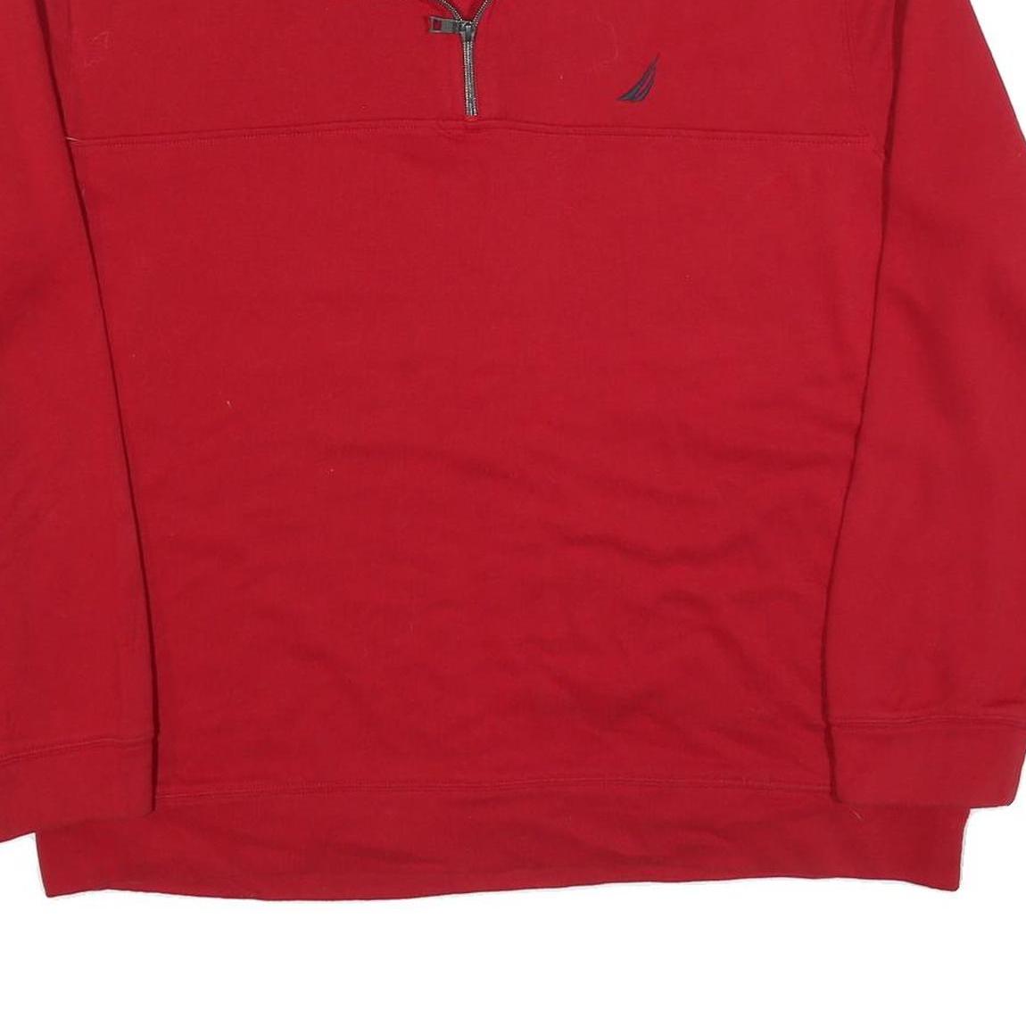 NAUTICA Mens Red & Navy 1/4 Zip 2XL Sweatshirt Cotton Blend Casual