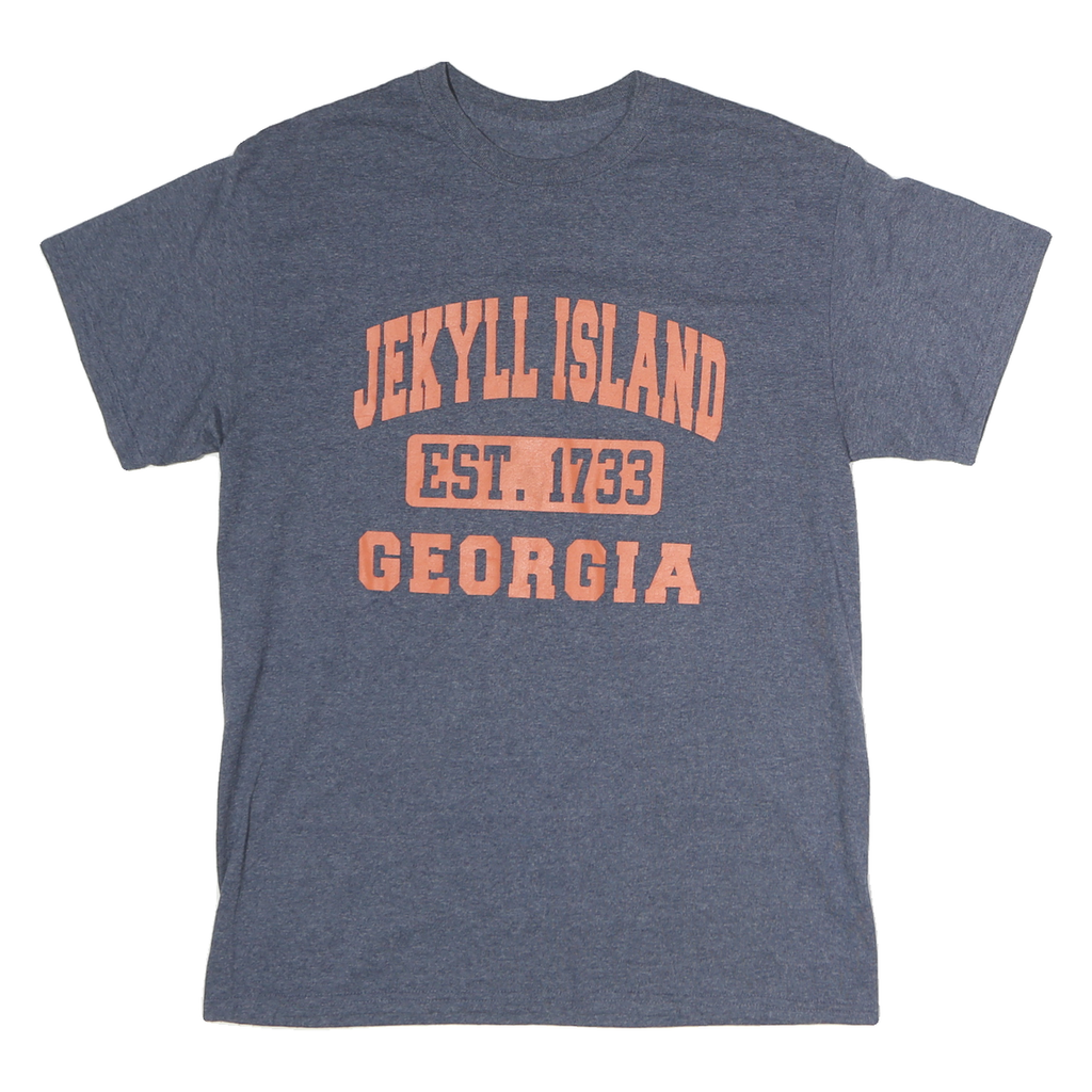 Mens Blue Jekyll Island Est. 1733 Georgia Graphic T-Shirt S Crew Neck Short