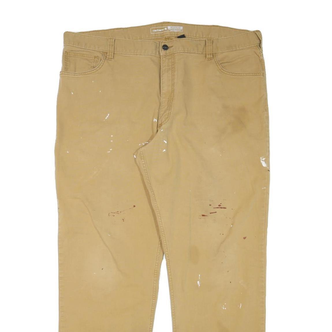CARHARTT Mens Cotton Blend Beige Relaxed Straight Trousers W42 L32 Workwear
