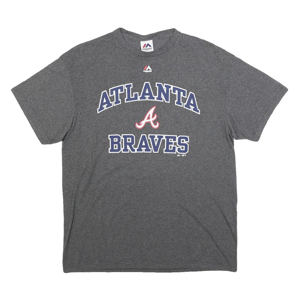 MAJESTIC Mens Grey Atlanta Braves Graphic T-Shirt L Short Sleeve Crew Neck