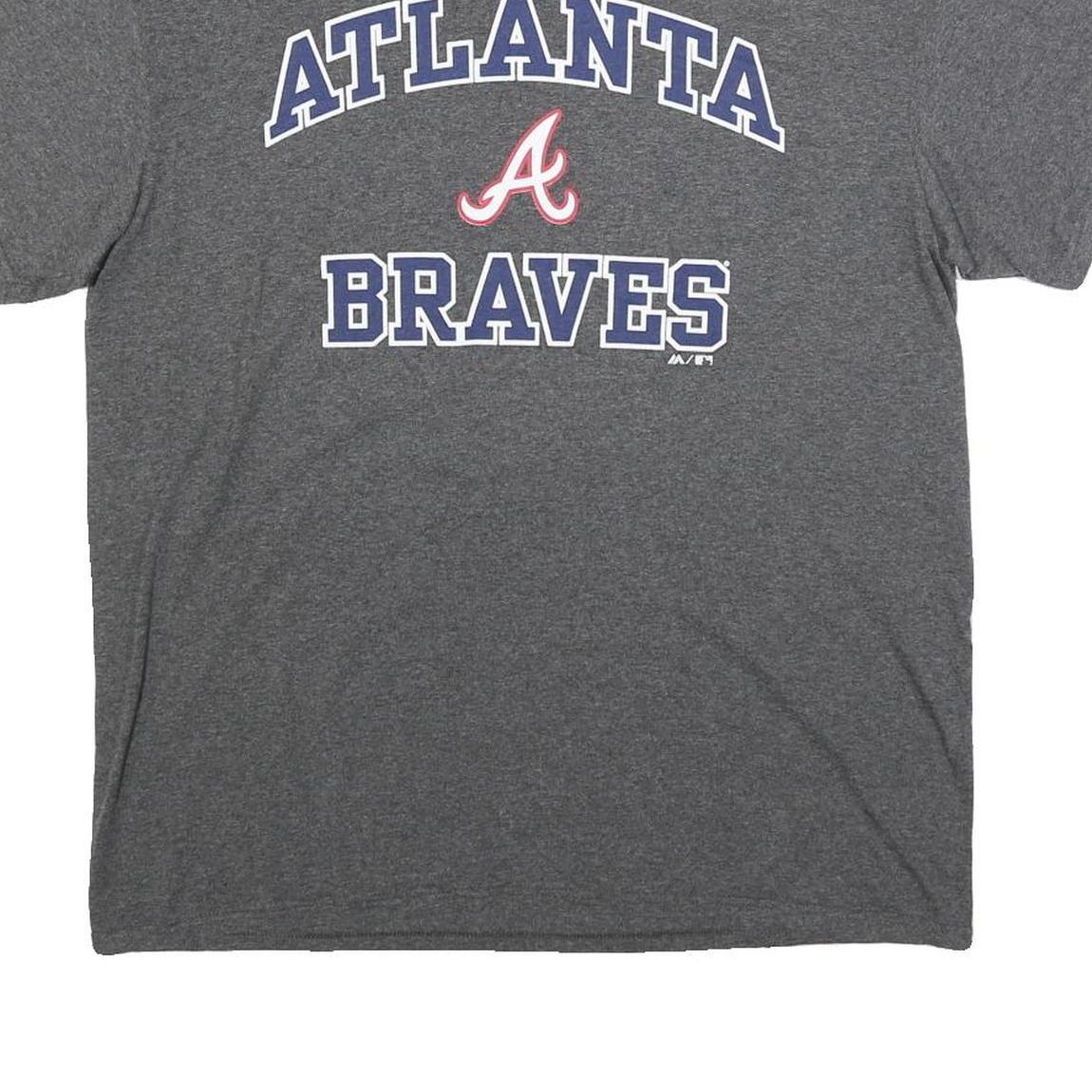 MAJESTIC Mens Grey Atlanta Braves Graphic T-Shirt L Short Sleeve Crew Neck