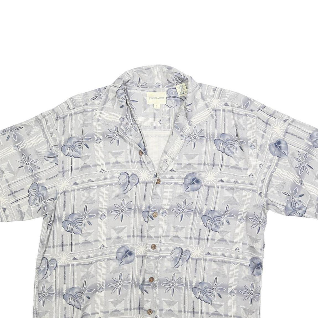 JOSEPH & FEISS Mens Grey & Blue Patterned Silk Shirt L Summer Casual