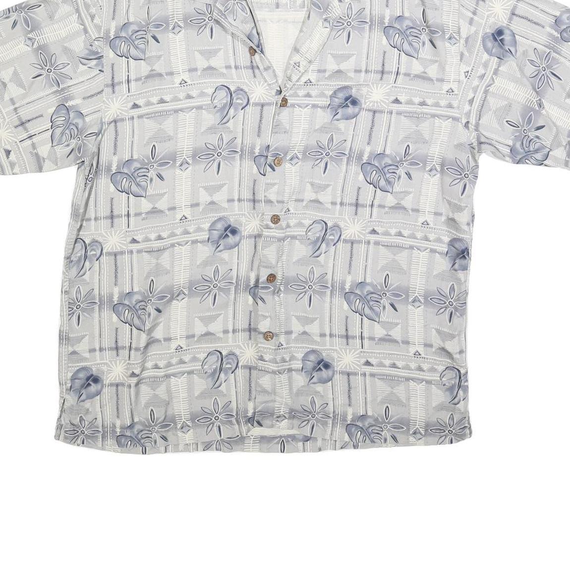 JOSEPH & FEISS Mens Grey & Blue Patterned Silk Shirt L Summer Casual