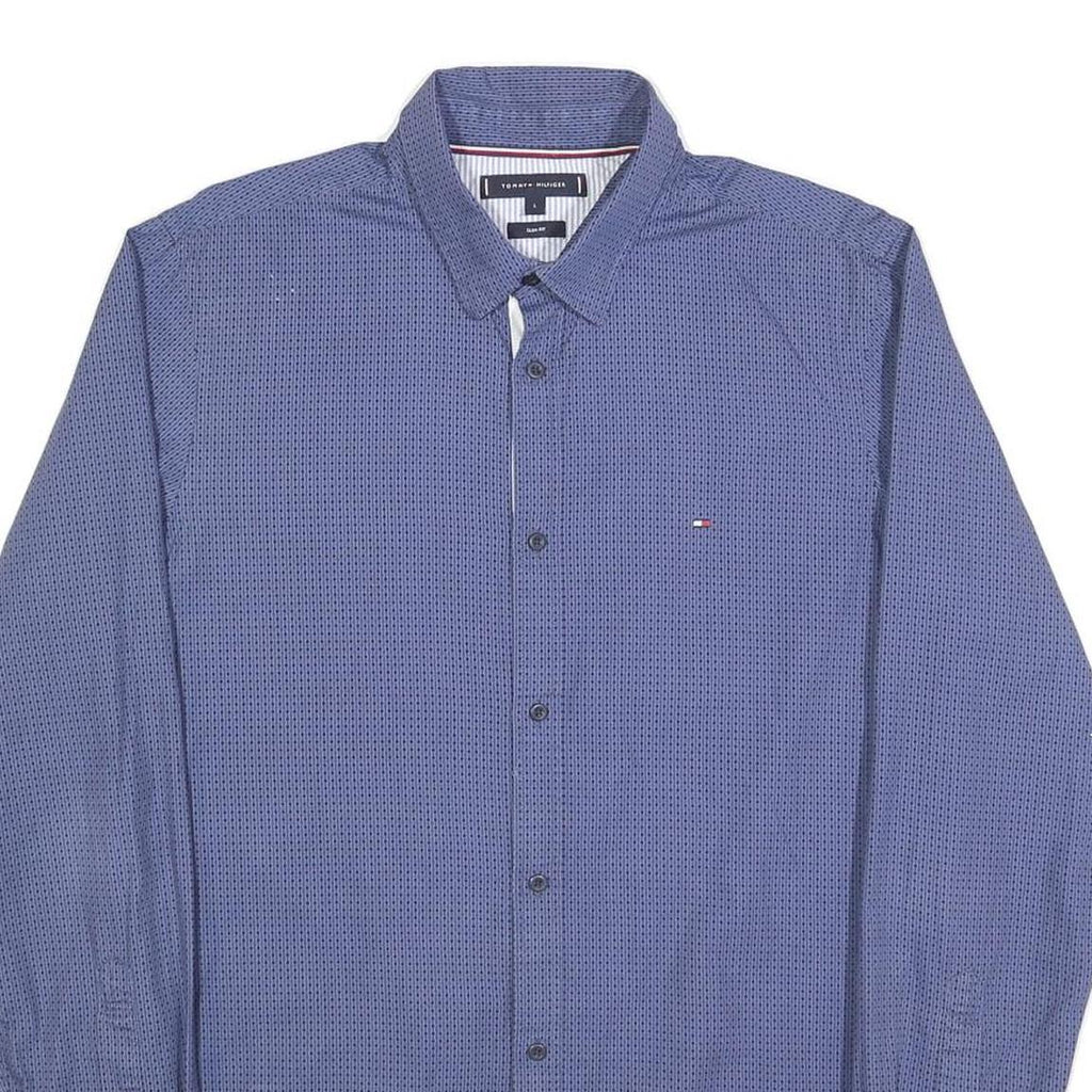 TOMMY HILFIGER Mens Blue Patterned Shirt L Cotton Long Sleeve Button Casual