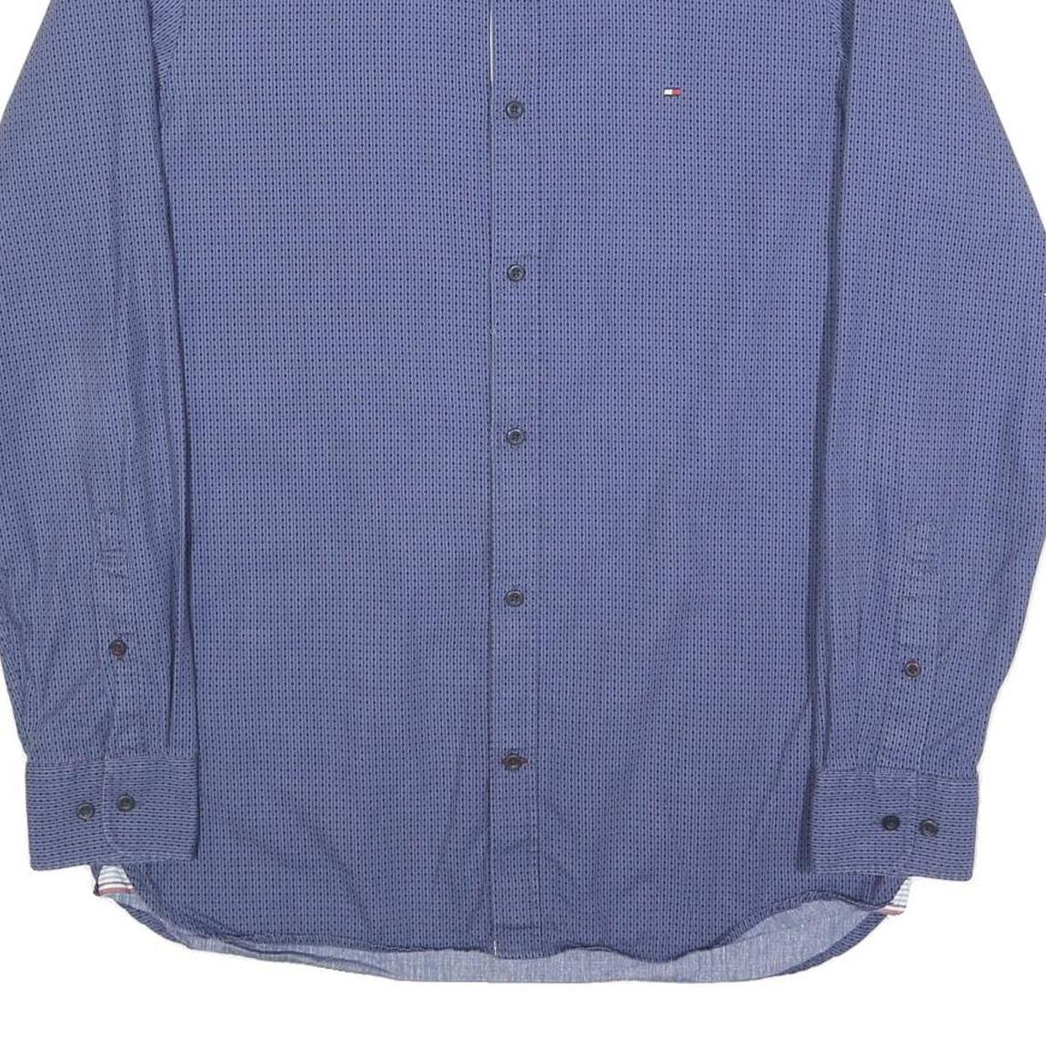 TOMMY HILFIGER Mens Blue Patterned Shirt L Cotton Long Sleeve Button Casual