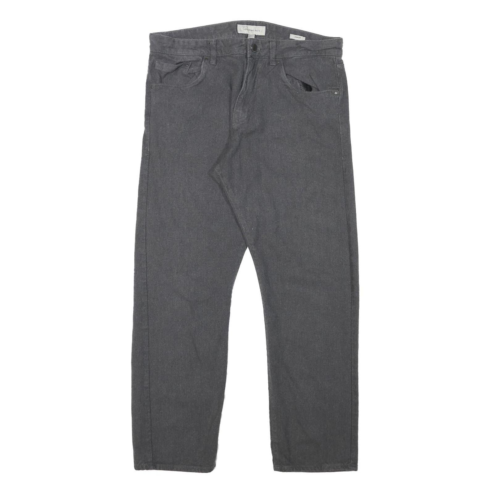 CALVIN KLEIN JEANS Mens Regular Fit Grey Cotton Blend Trousers W32 L27 Casual