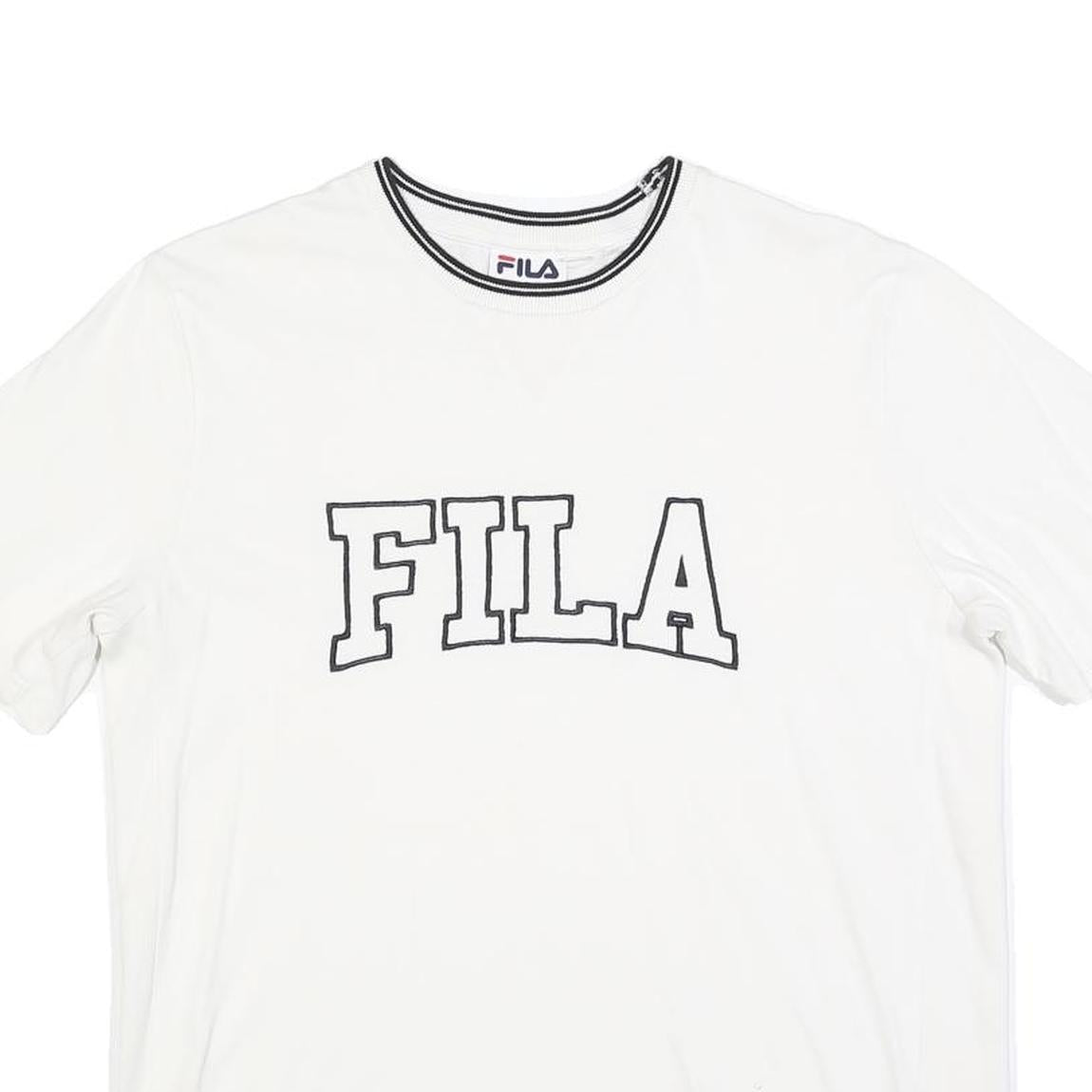 FILA Womens White Graphic T-Shirt S Short Sleeve Crew Neck Cotton Blend