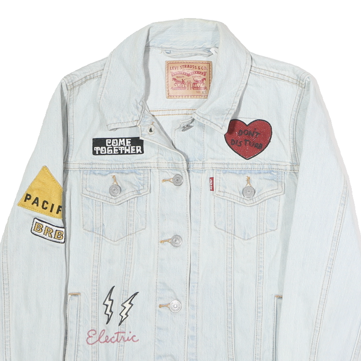 LEVI'S Womens Blue Denim Cotton Embroidered Jacket XS Button Closure