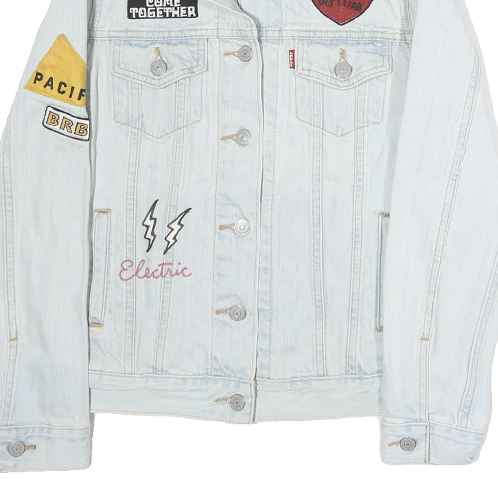 LEVI'S Womens Blue Denim Cotton Embroidered Jacket XS Button Closure