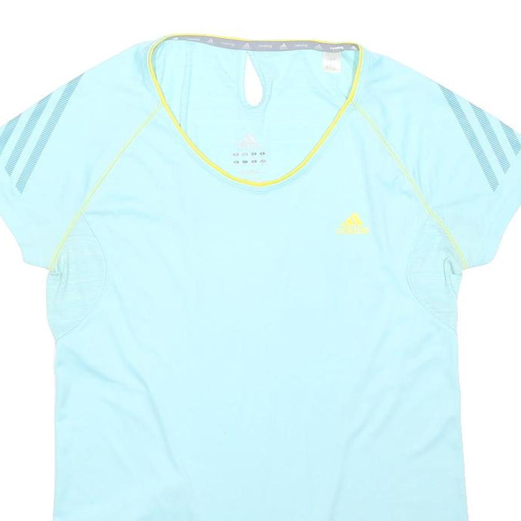 ADIDAS Womens Blue & Yellow Graphic T-Shirt UK 10 Short Sleeve V-Neck Activewear