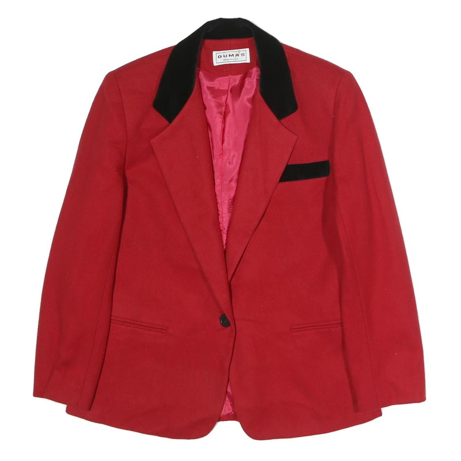 DUMAS Womens Red & Black Wool Button Jacket UK 12 Tailored Plain Stylish