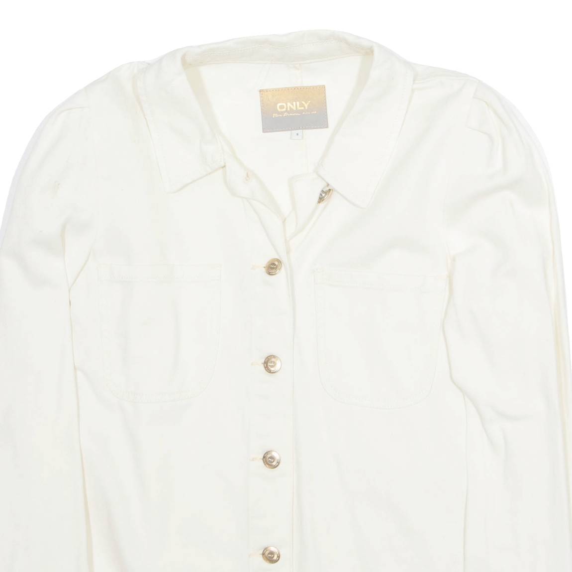 ONLY Womens Shirt Beige Collared Long Sleeve S