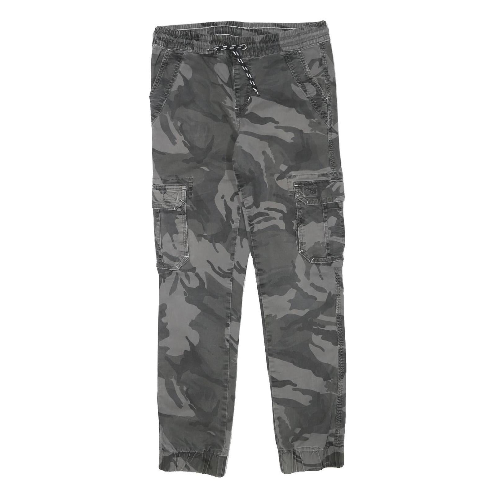 Mens Slim Drawstring Cotton Blend Grey Camo Cargo Trousers W28 L29 Casual