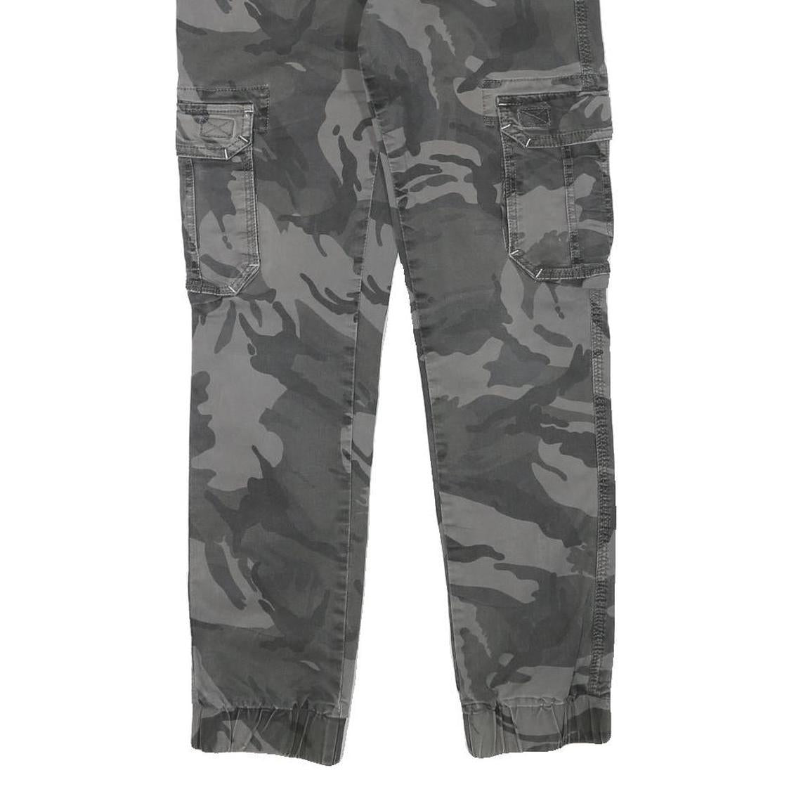 Mens Slim Drawstring Cotton Blend Grey Camo Cargo Trousers W28 L29 Casual