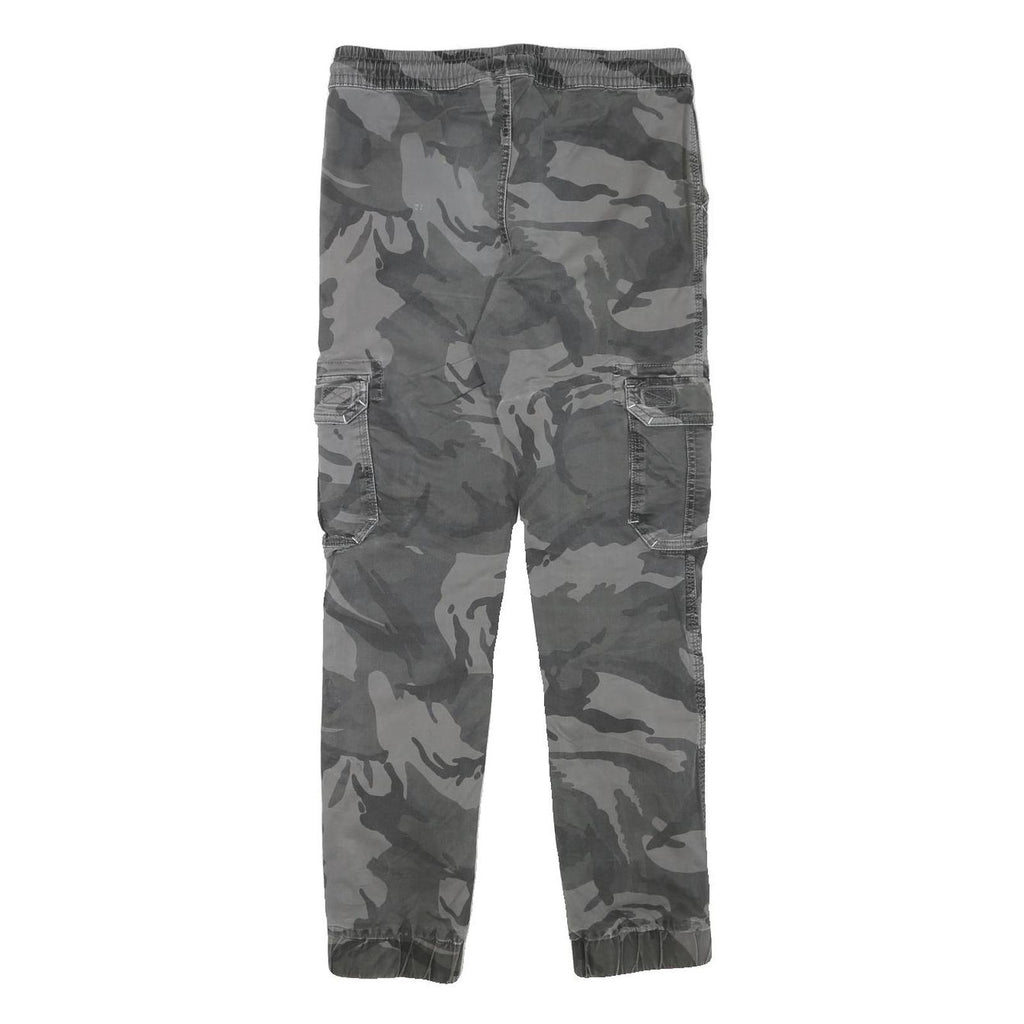 Mens Slim Drawstring Cotton Blend Grey Camo Cargo Trousers W28 L29 Casual