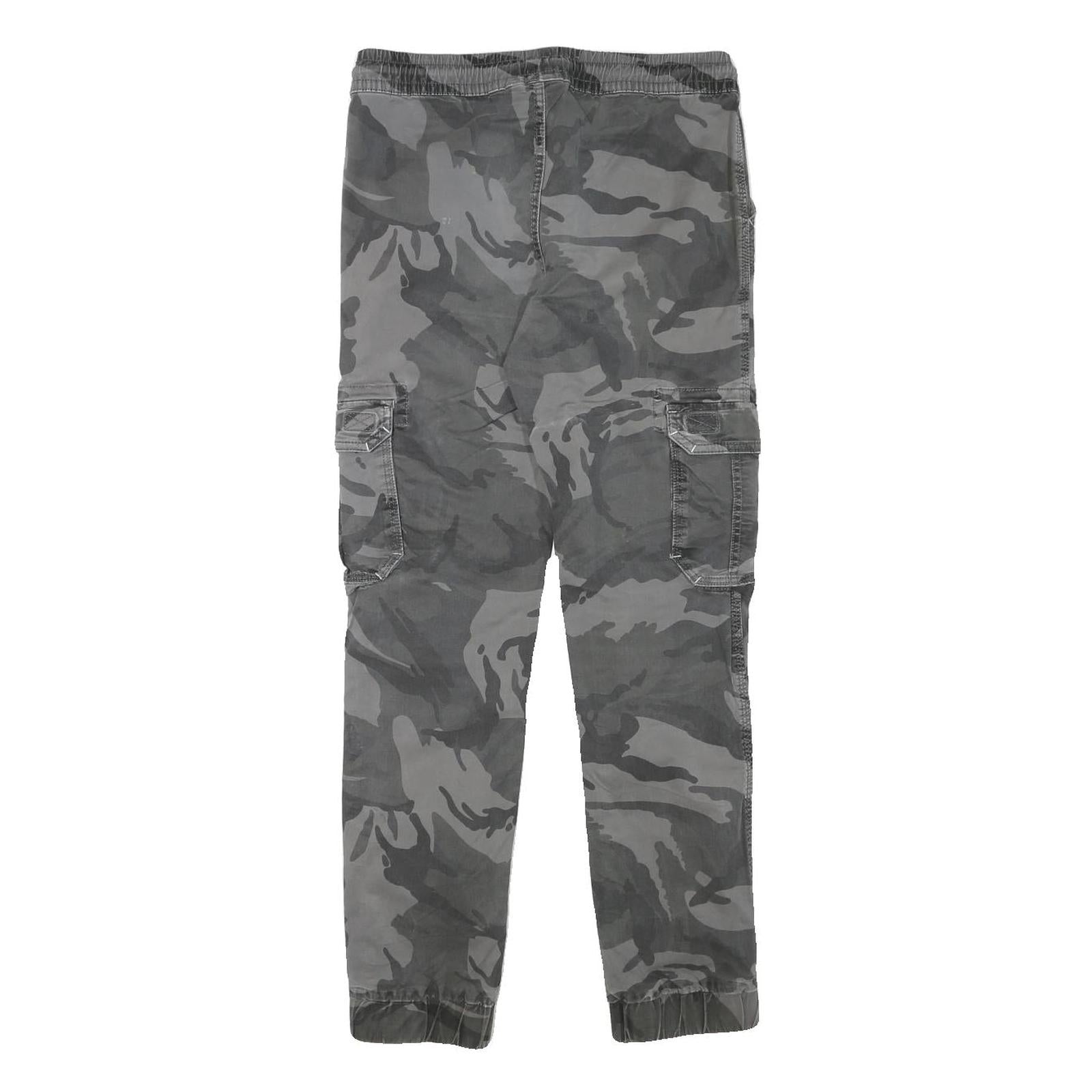 Mens Slim Drawstring Cotton Blend Grey Camo Cargo Trousers W28 L29 Casual