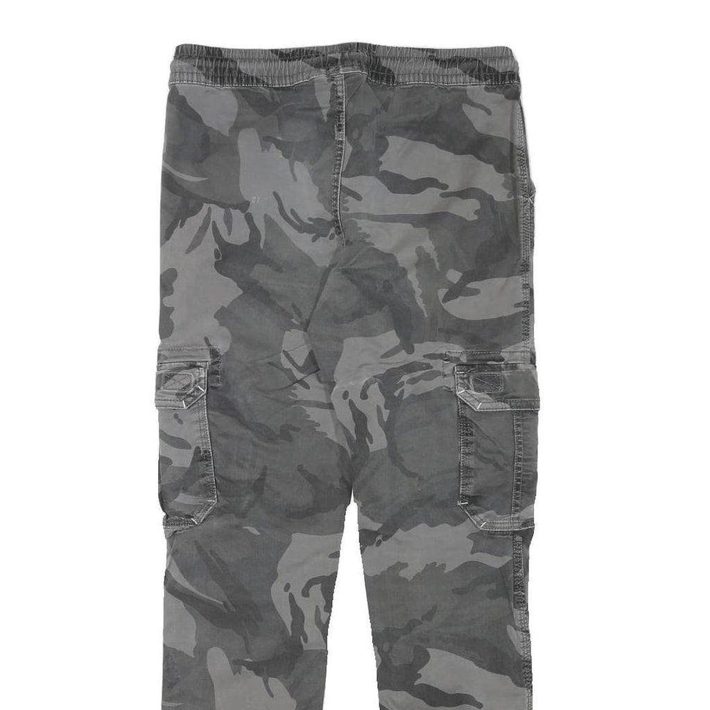 Mens Slim Drawstring Cotton Blend Grey Camo Cargo Trousers W28 L29 Casual