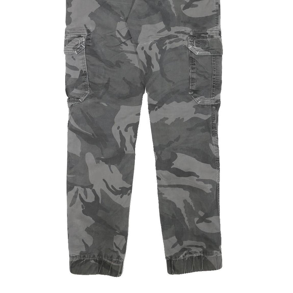 Mens Slim Drawstring Cotton Blend Grey Camo Cargo Trousers W28 L29 Casual