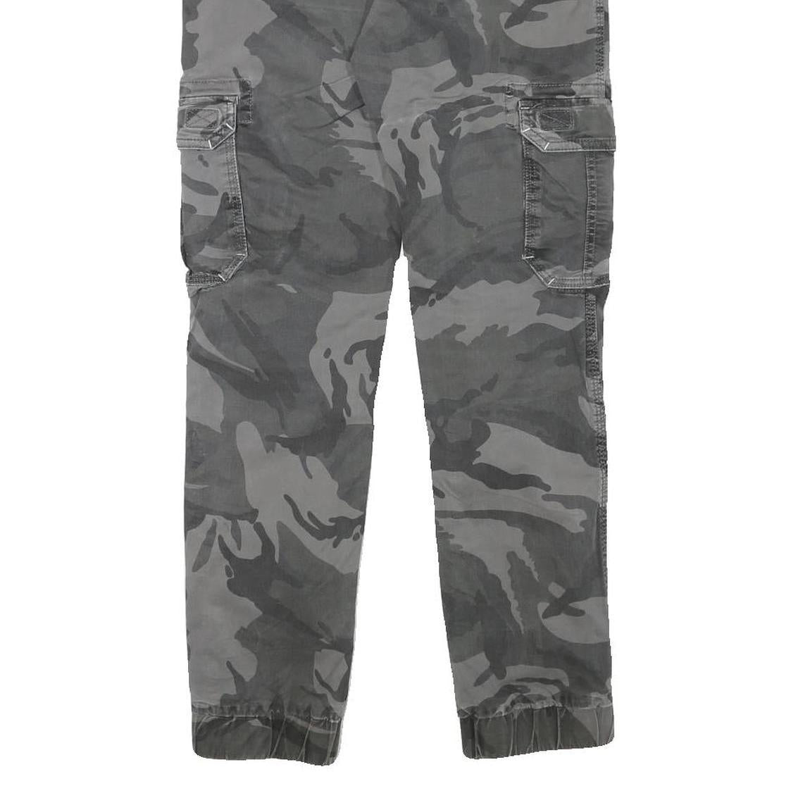 Mens Slim Drawstring Cotton Blend Grey Camo Cargo Trousers W28 L29 Casual