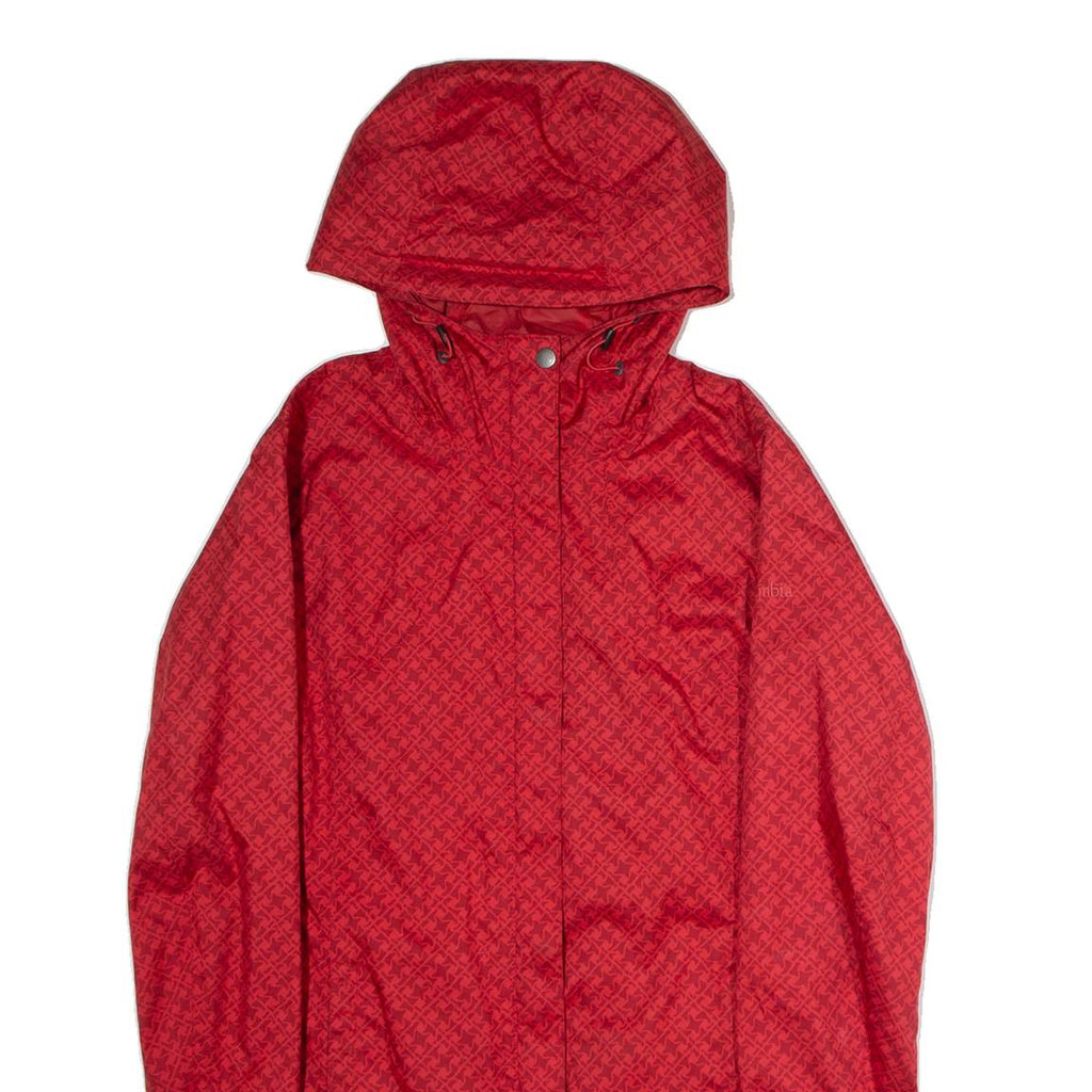 COLUMBIA Mens Rain Jacket Red Nylon Hooded Diamond S